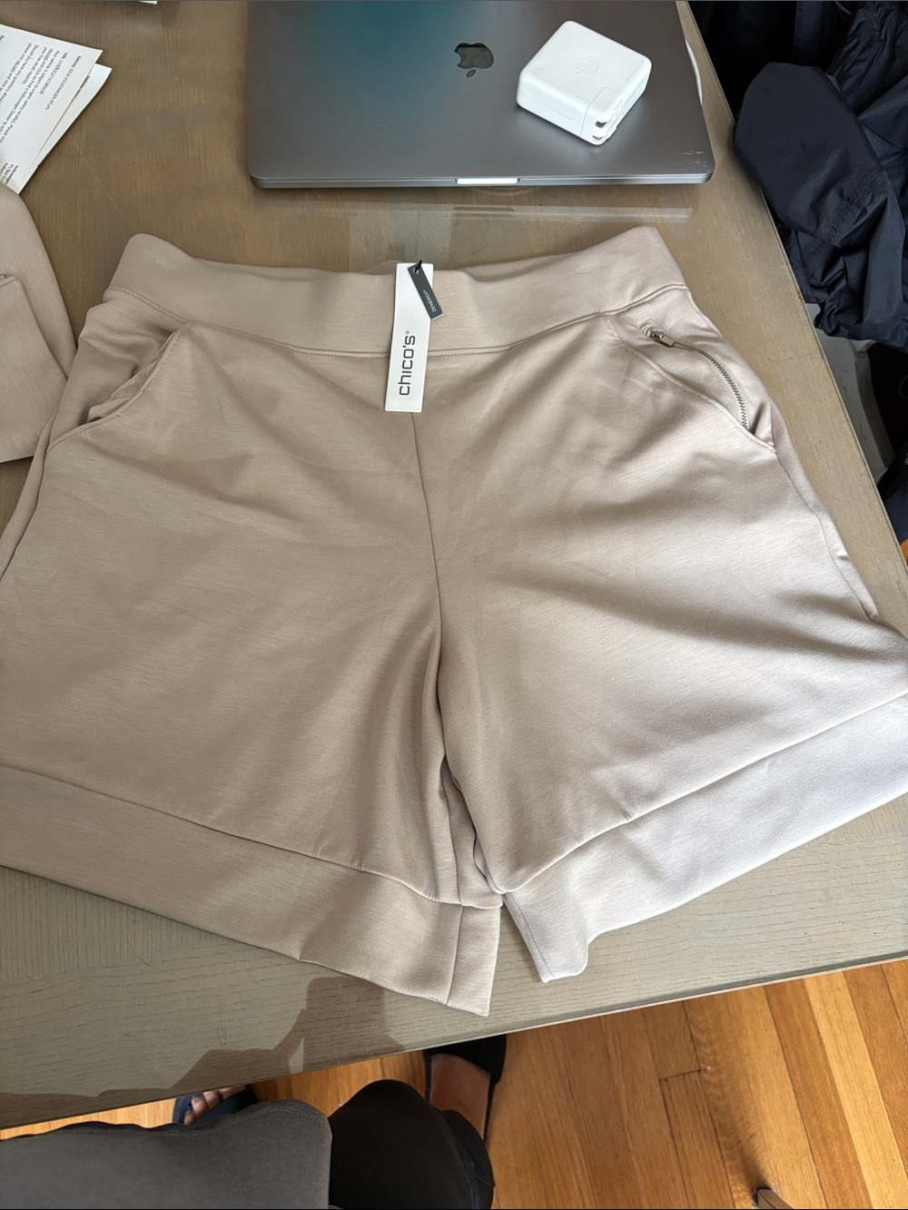 Chico's High-Waist Pull-On Shorts in Light Taupe